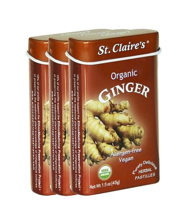 St. Claire's Organic Herbal Pastilles, (Ginger, 1.5 Ounce Tin, Bundle of 3) | Gluten-Free, Vegan, GMO-Free, Plant-based, Allergen-Free | Made in the USA in a Dedicated Allergen-Free Facility Ginger 1.5 Ounce (Pack of 3) - Buy Online on GoSupps.com