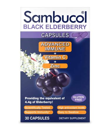 Sambucol Black Elderberry Capsules Advanced Immune + Vitamin C + Zinc 30 Capsules