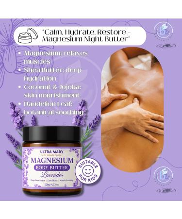 Nighttime Magnesium Cream for Pain Nerve & Leg Cramps - Magnesium Body Butter for Sleep with Shea Butter Jojoba Oil Coconut Extract & Dandelion - Lavender Magnesium Lotion for Kids - 4.23oz - Buy Online on GoSupps.com