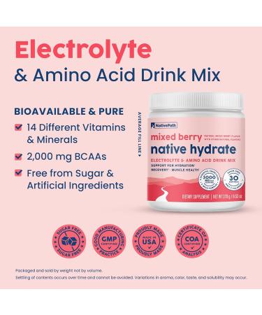 NativePath Native Hydrate - Zero Sugar Electrolyte Powder with BCAAs | Mixed Berry | Keto & Paleo Friendly | 30 Servings | International Shipping - Buy Online on GoSupps.com