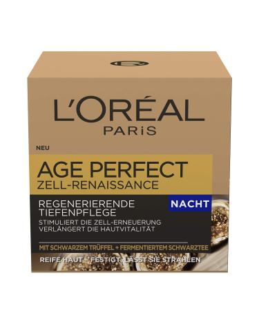L'Or al Paris Age Perfect Cell Renaissance Night Cream Anti-Ageing Deep Care Strength and Vitality for Mature Skin with Black Truffle and Fermented Black Tea 50 ml