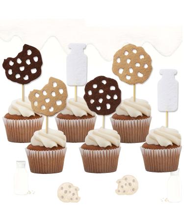 Cookies Milk Birthday Cupcake Toppers Cookie and Monster Happy Birthday Cake Topper Baby Shower for Kids(24Pcs)