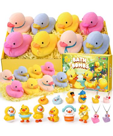 Duck Bath Bombs for Kids with Toys Inside Bubble Bath Fizzers with 14 Duck Surprise Bath Toys Organic Natural Bath Bomb Spa Fizzy Birthday Christmas Gifts for 3 4 5 6 7 8+ Year Old Girls Boys