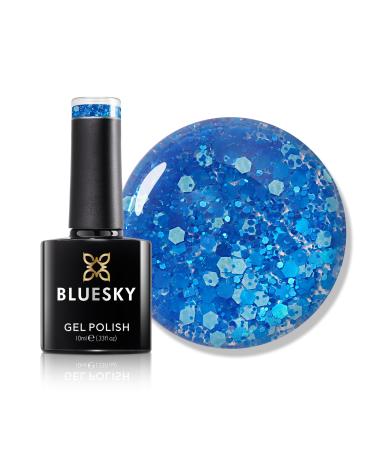 Bluesky Gel Nail Polish 10ml Glitter Neon 03 Blue Glitter Gel Nail Polish for 21 Day Manicure Professional Salon & Home Use Requires Curing Under LED UV Nail Lamp