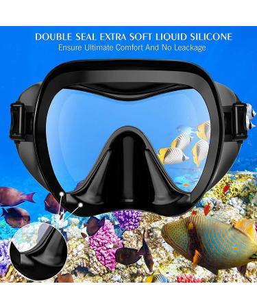 Bairuifu Swim Goggles Diving Mask | Anti-Fog Tempered Glass Snorkel Mask for Adults & Youth | 180 Clear View | Black - Buy Online on GoSupps.com