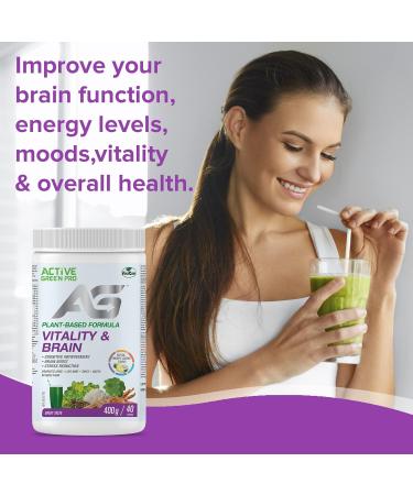 Active Green Pro - Vitality & Brain Powder Blend of Synergistic Herbs Lion's Mane Ginkgo and Vegetables Plant-Based Formula No Fillers No Sugar Added - 40 Servings - Buy Online on GoSupps.com