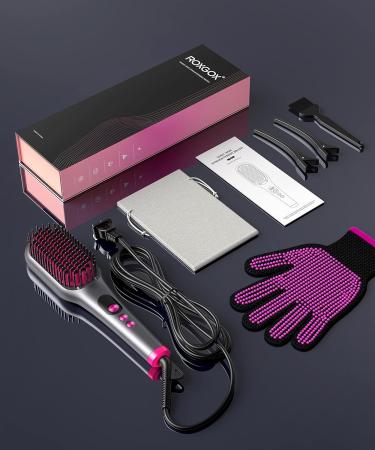 Ionic Hair Straightener Brush - 16 Temp Settings Fast Heating Anti-Scald Safety Auto-Off Temp Memory - Black Pink - Buy Online on GoSupps.com