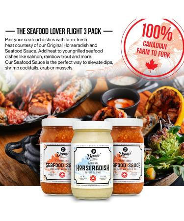 Dennis' Horseradish Seafood Lover's Variety Pack. Fresh Ground Horseradish & Seafood Sauce. Medium Heat. 100% Canadian Farm to Fork. Perfect On Shrimp Fish Burgers Steaks Chicken Wings. 250 ml Jar (Pack of 3) - Buy Online on GoSupps.com