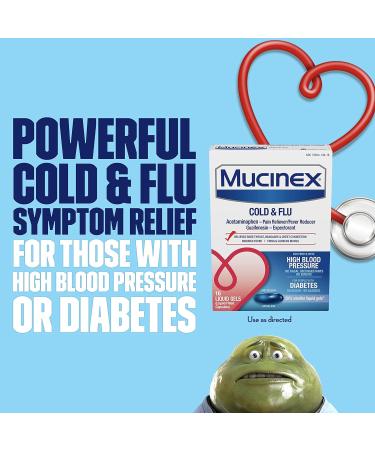 Mucinex Cold & Flu High Blood Pressure Liquid Gels 16 ct - Fast Relief - Buy Online on GoSupps.com