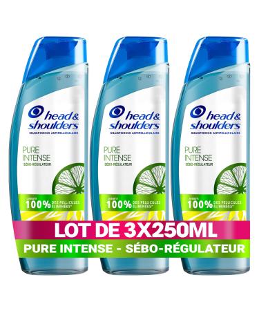 Head & Shoulders Pure Intense Sebum-Regulating Anti-Dandruff Shampoo 3x250 ml, With Lemon, For Oily Scalp, Up to 100% of Dandruff Eliminated