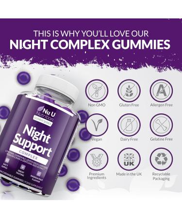 Nu U Nutrition Night Support Sleep Gummies - 90 Vegan Gummies with Griffonia Simplicifolia, L-Theanine, Lavender, Lemon Balm & Chamomile - Passionfruit Flavour - Melatonin Alternative for Adults - Buy Online on GoSupps.com