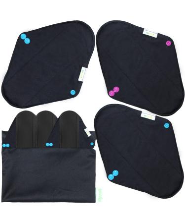 wegreeco Bamboo Charcoal Reusable Menstrual Pads - Reusable Sanitary Pads | Reusable Panty Liners | Soft Cloth Menstrual Pads - 6 Pack with 1 Cloth Mini Wet Bag (Medium Black) Medium (Pack of 6) Black