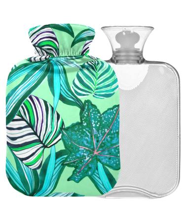 NAANLE hot water bottle with reference green palm leaf transparent hot water bottle heat bottle for back pain relief handfoot warmer neck warmth and cold therapy 2l