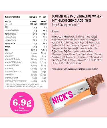 Buy Nicks Protein Wafer Bar Orange - 25% Protein Low Carb Gluten-Free No Added Sugar | 9 Pack (40g Each) - Buy Online on GoSupps.com