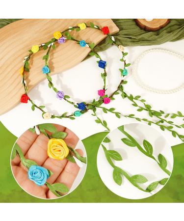 Boyrot 2Pcs Flower Wreath Hair Crown - Colorful Boho Hairband for Women & Girls | Wedding Party & Birthday Headdresses - 7 Colors Available - Buy Online on GoSupps.com