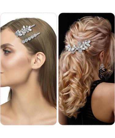 10Pcs Rhinestone Weeding Hair Clips Bridal Hairpin Silver Elegant Hair Barrettes Crystal Bobby Pins Leaf Flower Rhinestone Formal Hair Accessories for Women Girls - Buy Online on GoSupps.com
