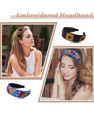 Boho Embroidery Headband Set - 9 Handmade Wide Headbands for Women | Vintage Ethnic Style Hair Accessories - Buy Online on GoSupps.com