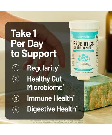 NatureWise Probiotics 70 Billion CFU - 17 Strains + Organic Prebiotics - Immune Digestive & Gut Health Support for Women & Men - Vegetarian Gluten-Free Non-GMO - 60 Capsules 2-Month Supply 70 BILLION CFU 60 Count (Pack of 1) - Buy Online on GoSupps.com