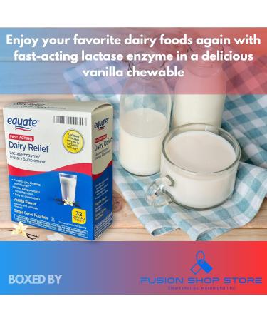 Dairy Pills for Lactose Intolerance- Fast Acting Relief Vanilla Flavor 32 chewable Tablets Lactaid Chewables Lactase Enzyme (Pack of 2) Boxed by Fusion Shop Store - Buy Online on GoSupps.com