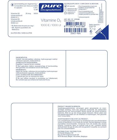 Pure Encapsulations Vitamin D3 400 IU Essential for Bone Metabolism the Immune System Calcium Metabolism and Muscle Function 60 Capsules - Buy Online on GoSupps.com
