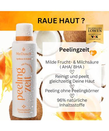 MeDusch Shower scrub peeling time 200 ml apricot and coconut with mild fruit and lactic acid AHA BHA in practical set of 4 unisex body scrub AHA BHA Peeling 4 - Buy Online on GoSupps.com