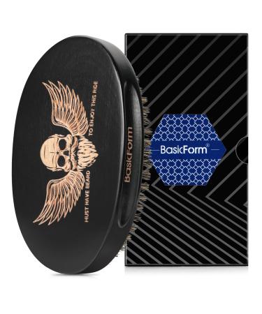 BasicForm Beard Brush For Men - 100% Boar Bristles Large Military Style, Great For All Beard & Mustaches Type wings and skull design