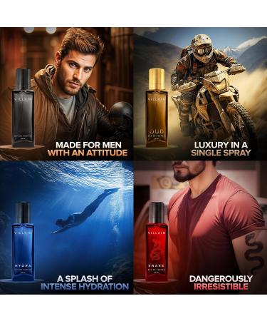 Villain Rebel's Luxury Perfume Gift Set for Men | Long Lasting Woody Oud Musk & Aqua Fragrances | 4x20ml EDP Combo - Classic Hydra Snake Oud - Buy Online on GoSupps.com