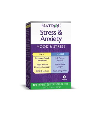 Natrol Stress and Anxiety Day and Night Tablets, 20 Count Stress & Anxiety Day and Night 20 Count (Pack of 1)
