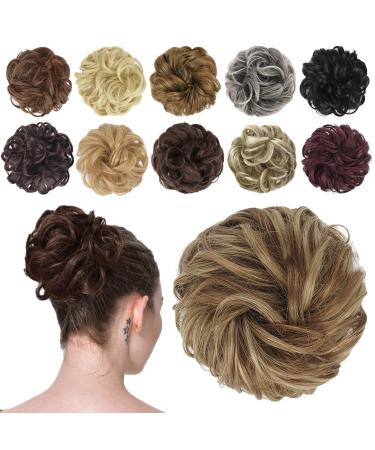 FESHFEN Messy Bun Hair Piece Hair Bun Scrunchies Synthetic Wavy Curly Chignon Ponytail Hair Extensions Thick Updo Hairpieces for Women Girls Kids 1PCS Brown & Blonde 38 g (Pack of 1) 12H24# Brown & Blonde