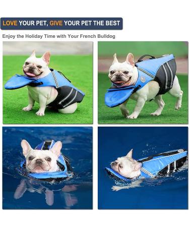 Petglad French Bulldog Life Jacket - Dog Life Vest with Handle & Reflective for Swim, Pool, Beach, Boating - Blue (Chest Girth 16.5-29.5) - Buy Online on GoSupps.com