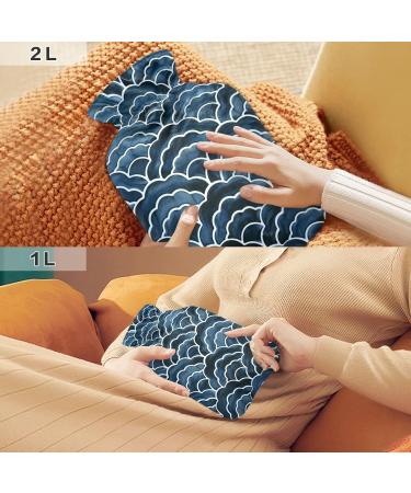 Japanese Wave Hot Water Bottle with Cover - 2L for Pain Relief Menstrual Cramps & Bed Warmer | International Shipping Available - Buy Online on GoSupps.com