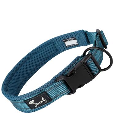 IDOGCHEW Dog Collar for Dogs with Reflective Adjustable Soft Nylon Padded Collars for Small Medium Large Dogs with Buckle Heavy Duty Basic Dog Collar Safety Breathable Quick Release Durable S Blue