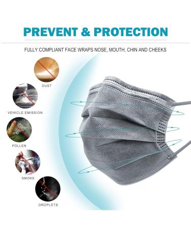 MSAAEX Grey Disposable Face Mask 4-Ply Protection Masks Prevent Dust Breathable Non-Woven Mouth Cover - 50 Pack Gray - Buy Online on GoSupps.com