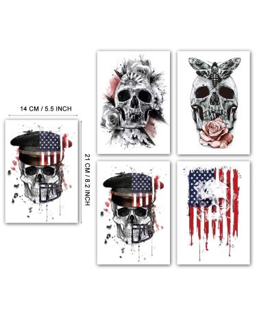 PADOUN Temporary Tattoo Sleeves for Women & Men - 12 Sheets Halloween Party Black Skulls Full Arm & Half Arm Body Stickers - Buy Online on GoSupps.com
