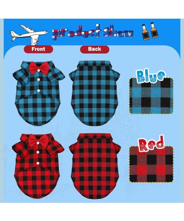 GINDOOR 2 Pack Plaid Dog Shirt with Bow Tie Combo for Small, Medium, Large Dogs and Cats - Cute Boy Dog Clothes for Birthday Party and Holiday Photos - Buy Online on GoSupps.com