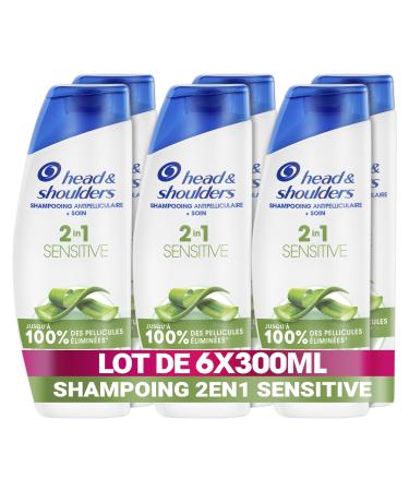 Head & Shoulders Sensitive 2 in 1 Anti-Dandruff Shampoo 6x300ml; Up to 100% Dandruff Removal, Clinically Proven; All Hair Types; Daily Use; Clean Feeling