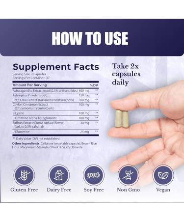 NATION HEALTH MD ActiveSpan - Longevity Supplement for Anti Aging - with Ashwagandha Extract Astragalus Cat's Claw Ceylon Cinnamon L-Lysine L-Glutamine & More - 60 Capsules - Buy Online on GoSupps.com