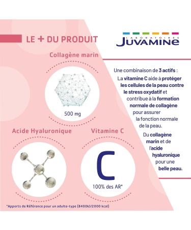 JUVAMINE - Collag ne Marin et Acide Hyaluronique - Vitamine C - Beaut - Peau et Articulations - Programme de 2 mois - 120 Comprim s - Fabriqu en France Big one - Buy Online on GoSupps.com