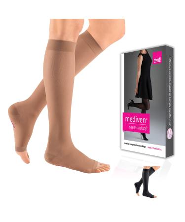 mediven sheer & soft for Women 30-40 mmHg Calf High Open Toe Compression Stockings Natural III-Standard Natural III
