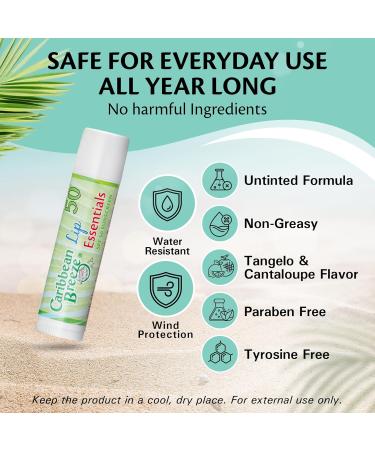 Caribbean Breeze Sunscreen Lip Balm SPF 50 0.15 oz (Pack of 4) SPF Lip Balm for Men & Women with Coconut Oil Green Tea Pomegranate & Aloe Extracts - Buy Online on GoSupps.com