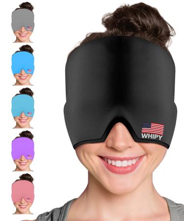 WHIPY Headache Cap for Migraine Relief Upgraded Hats Pad for Migraines Cold & Hot Therapy Odorless Migraine Ice Head Wrap Ice Pack Mask Reusable Stretchy Cap for Sinus Stress Relief Charcoal Black- Magrine Relief