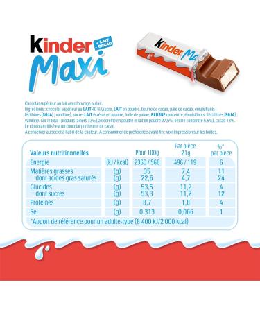Kinder Maxi - Chocolate Bar with Melting Milk Heart Coated with Kinder Chocolate - Family Size - 36 Bars - Buy Online on GoSupps.com