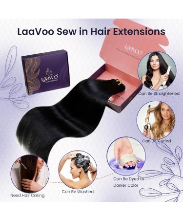 LAAVOO TREEN 100g 50cm Black Remy Hair Extensions - Soft Straight Weft for Weaving #1 Black Tress - Buy Online on GoSupps.com