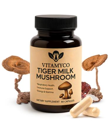 Vitamyco Tiger Milk Mushroom Supplement (Lignosus Rhinocerus) Natural Respiratory Health Supplement & Immune Strength Vegan Non-GMO 60 Capsules