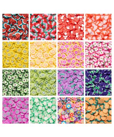 Crafare 16 Pattern Mini 1/4 Inch 3D Fruit Slice Face Nail Art Decorations Christmas Slime Making Supply for Crafts Sticking to Slime and Nail Art