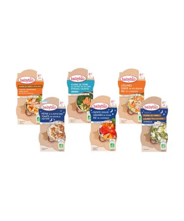 BABYBIO - 12 small dishes for baby - Lunch and evening meal - From 8 Months - 6 recipes - ORGANIC - 12 x 200g