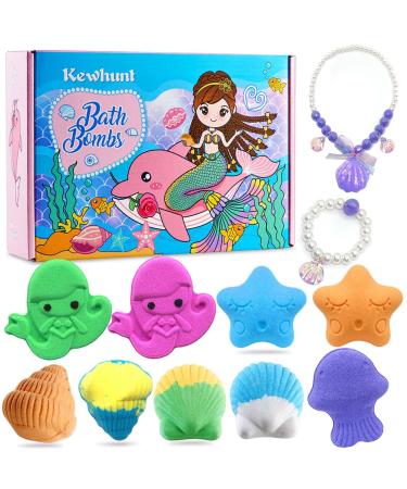 Bath Bombs for Kids -9 Pack Bath Bomb Gift Set Kids Bath Bombs with Jewelry Necklace Bracelet Organic Bubble Bath Fizzy Bath Set Mermaid Bathbombs for Girls Christmas Birthday Party Gift Color 1
