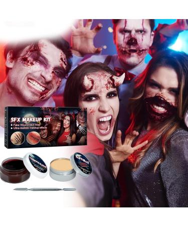Makeup Scar Wax - Halloween Special Effects Stage Fake | Zombie Nose Costume for Women and Men Adult Trick or Treat Party Carnival Skin Wound Molding (37g / 1.3oz) with Spatula + Fake Gel - Buy Online on GoSupps.com