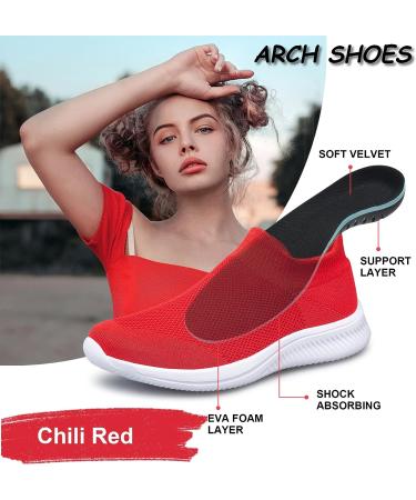 YHOON Women's Orthopedic Walking Shoes - Arch Support for Plantar Fasciitis - Chili Red | Foot & Heel Pain Relief - Size 5.5 - Buy Online on GoSupps.com