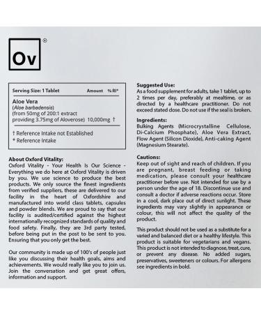 Aloe Vera 10,000mg Extract Tablets | 3.75mg Aloverose | Vegan | Oxford Vitality | 120 Count - Buy Online on GoSupps.com